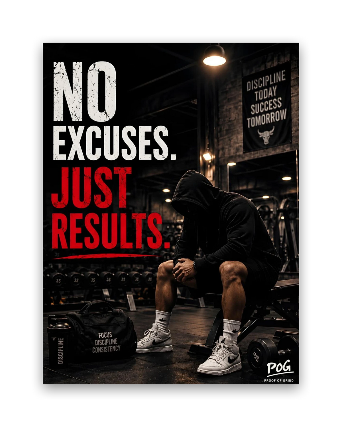No Excuses Just Results – 15×20 cm – Zonder lijst