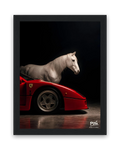 Wit paard, rode bolide – 15×20 cm – Zwart