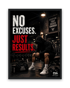 No Excuses Just Results – 30×40 cm – Zwart