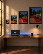 Drie keer rood poster aan de muur – Zwart – alle formaten