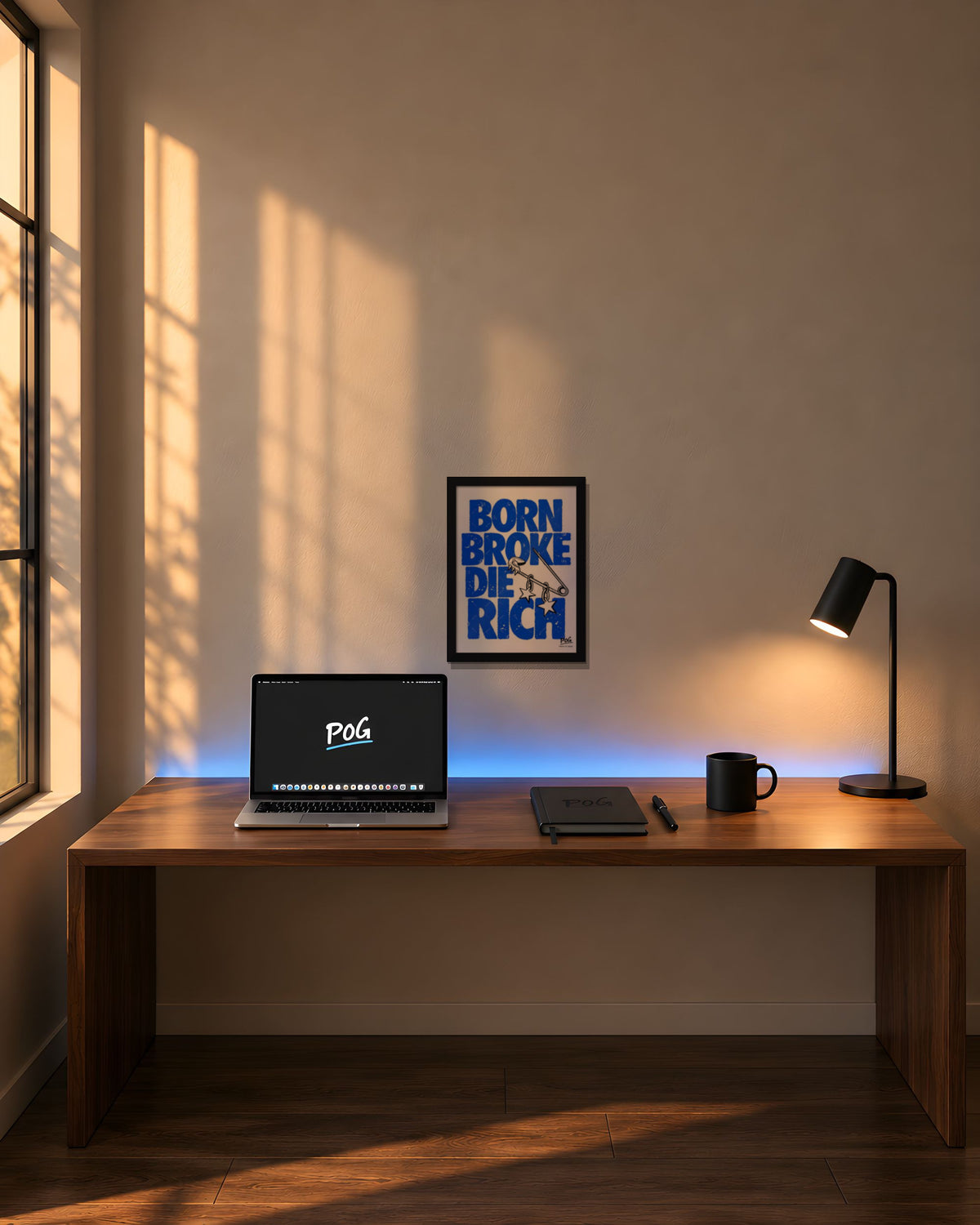 Born Broke Die Rich – 30×40 cm – Zwart – in de kamer